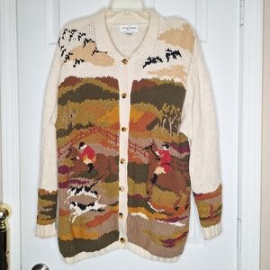 Vintage Casual Corner Multicolor Button-Up Equestrian Sweater Size Large